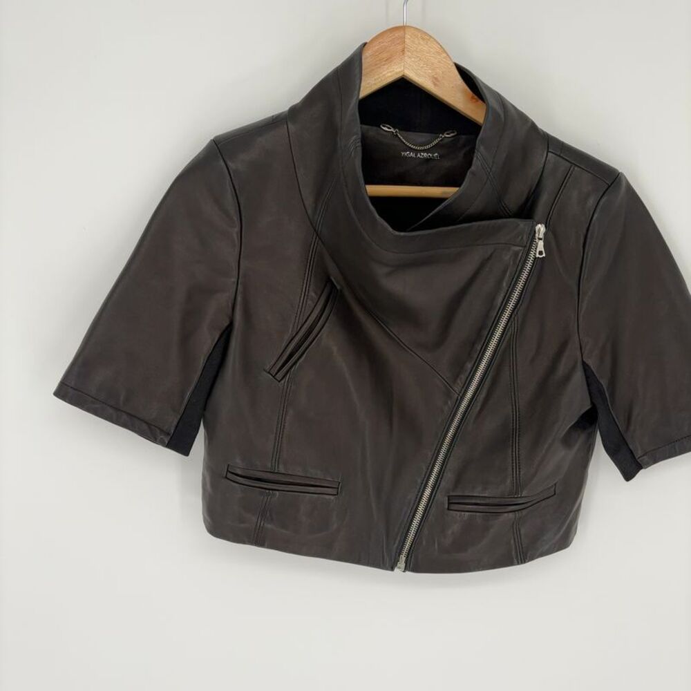 Yigal Azrouel Short-Sleeve Leather Moto Jacket